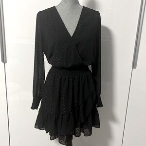 MICHAEL KORS V Neck Frill Long Sleeve Lined Dress, Size M